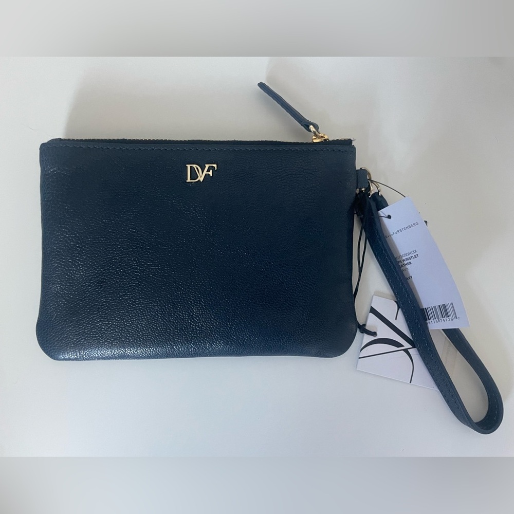 Diane Von Furstenberg Logo Lips Wristlet Pouch Navy